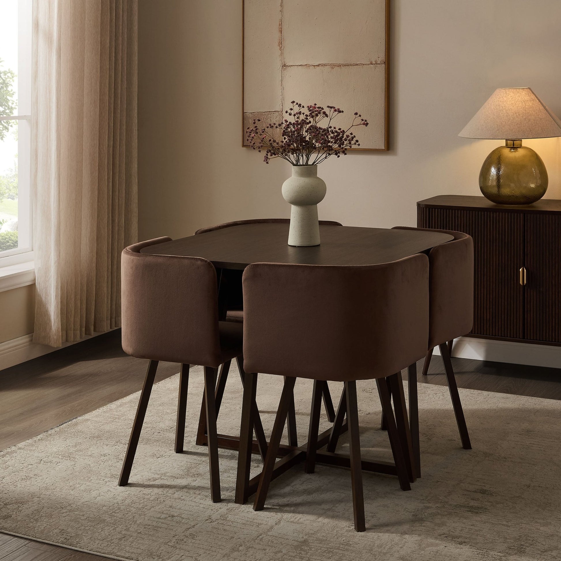 Ava Space Saver 4 Seater Dining Table and Chairs - Cappuccino - DUSK