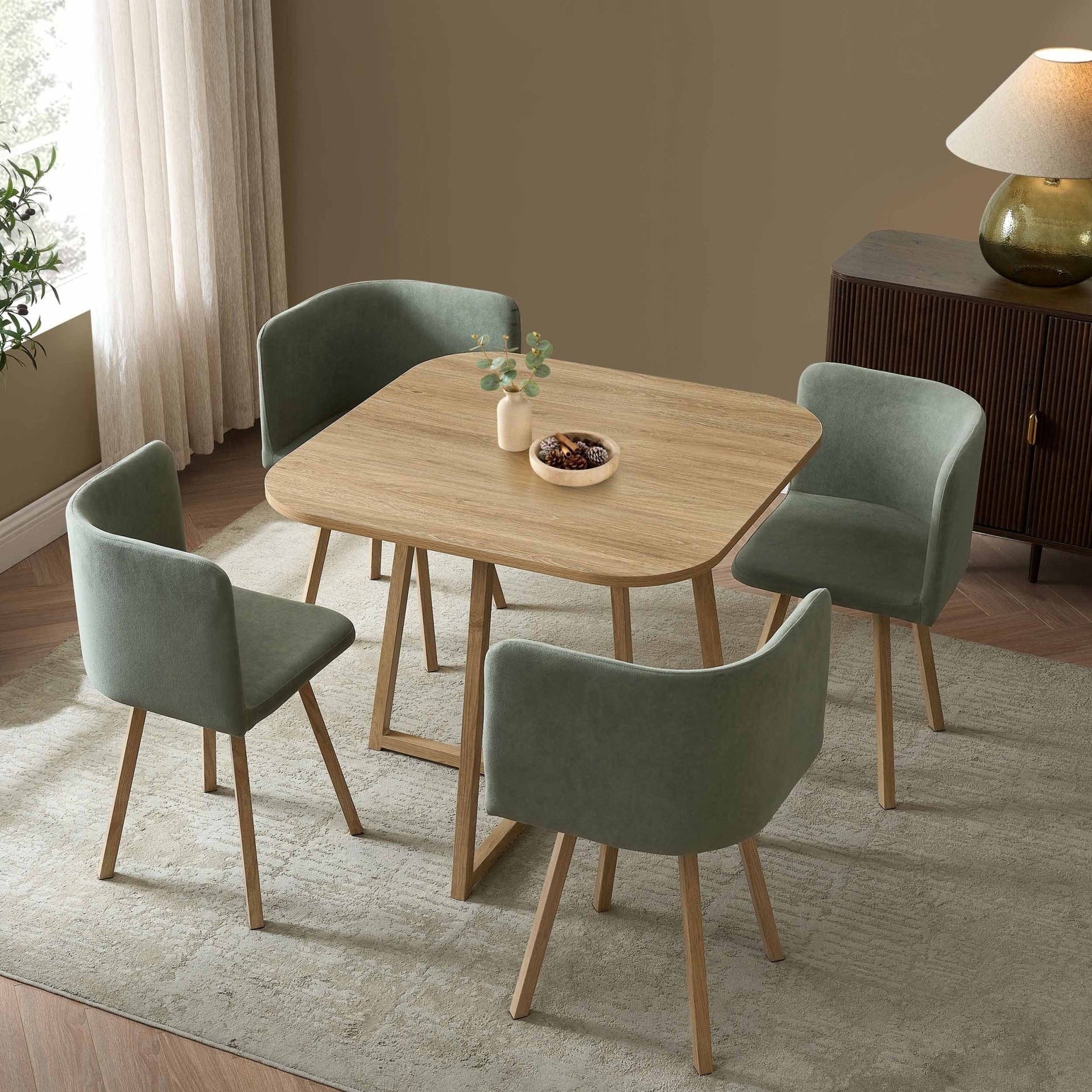 Ava Space Saver 4 Seater Dining Table and Chairs - Light Wood/Green