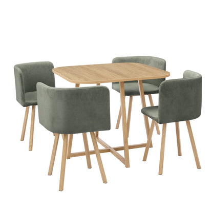 Ava Space Saver 4 Seater Dining Table and Chairs - Light Wood/Green - DUSK