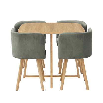 Ava Space Saver 4 Seater Dining Table and Chairs - Light Wood/Green - DUSK