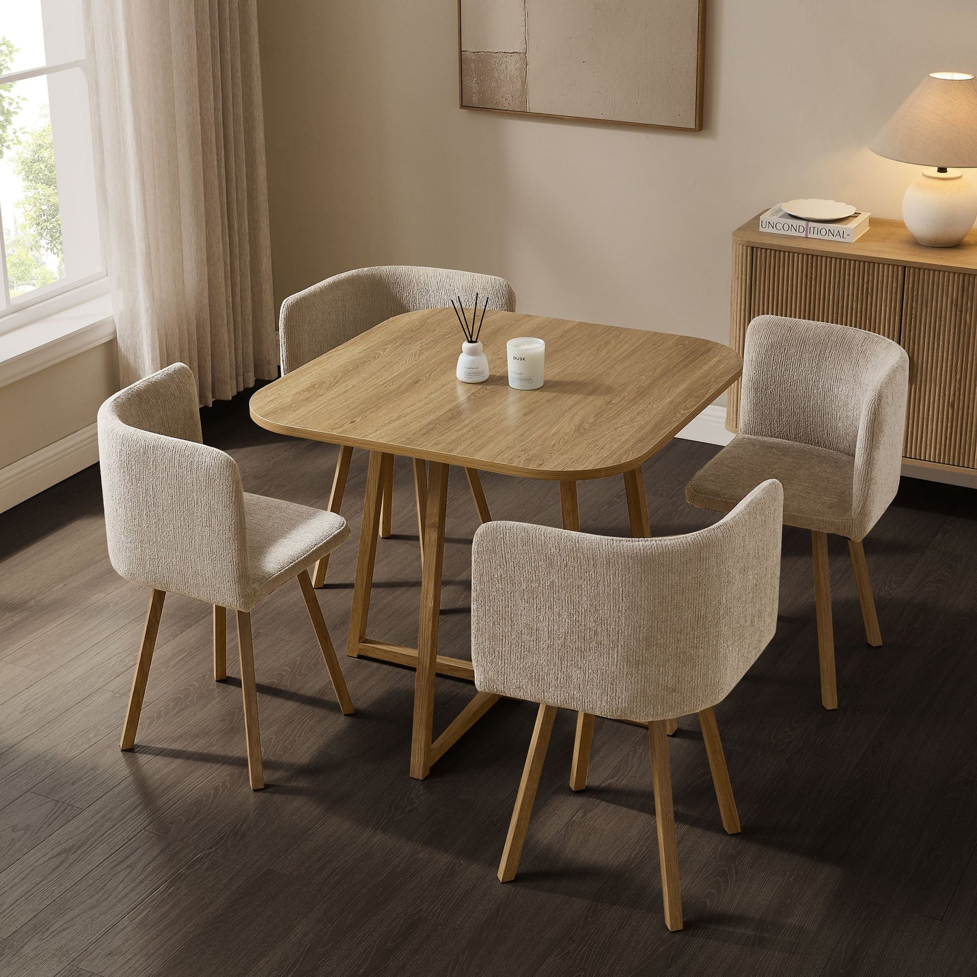 Ava Space Saver 4 Seater Dining Table and Chairs - Mushroom - DUSK