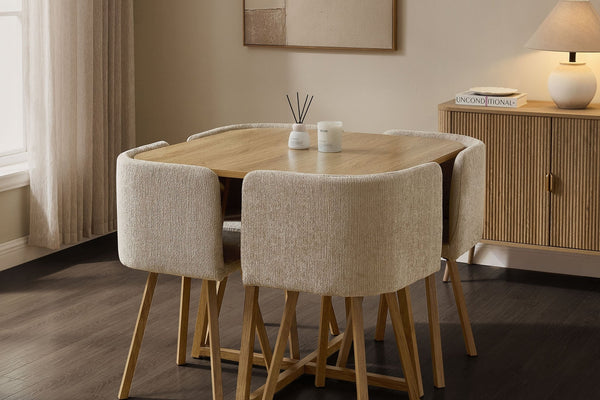 Ava Space Saver 4 Seater Dining Table and Chairs - Mushroom - DUSK