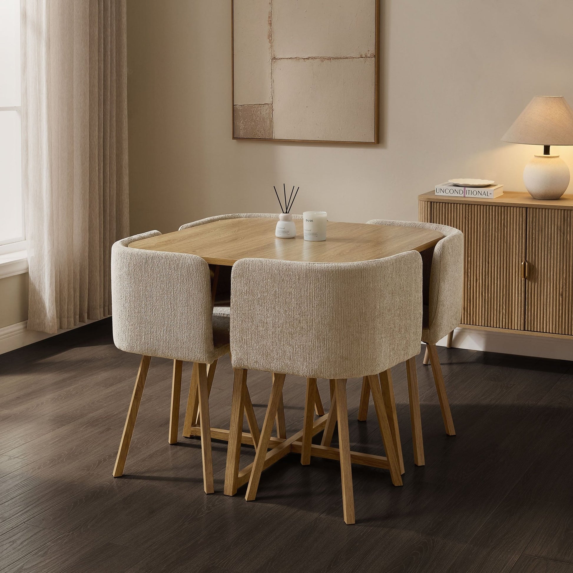 Ava Space Saver 4 Seater Dining Table and Chairs - Mushroom - DUSK