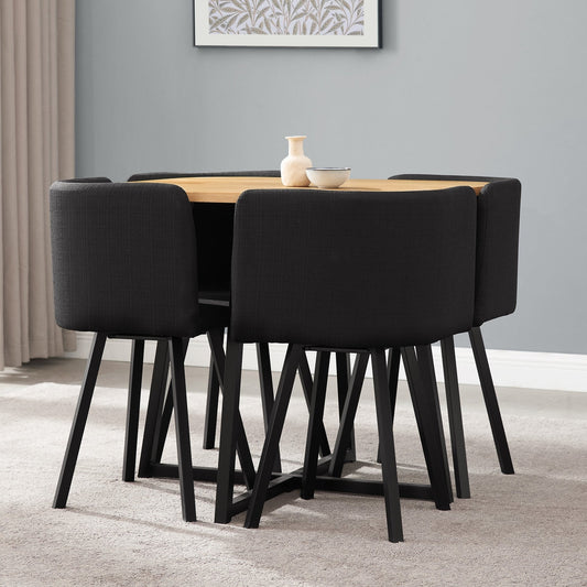 Ava Space Saver 4 Seater Dining Table and Chairs - Natural/Black - DUSK