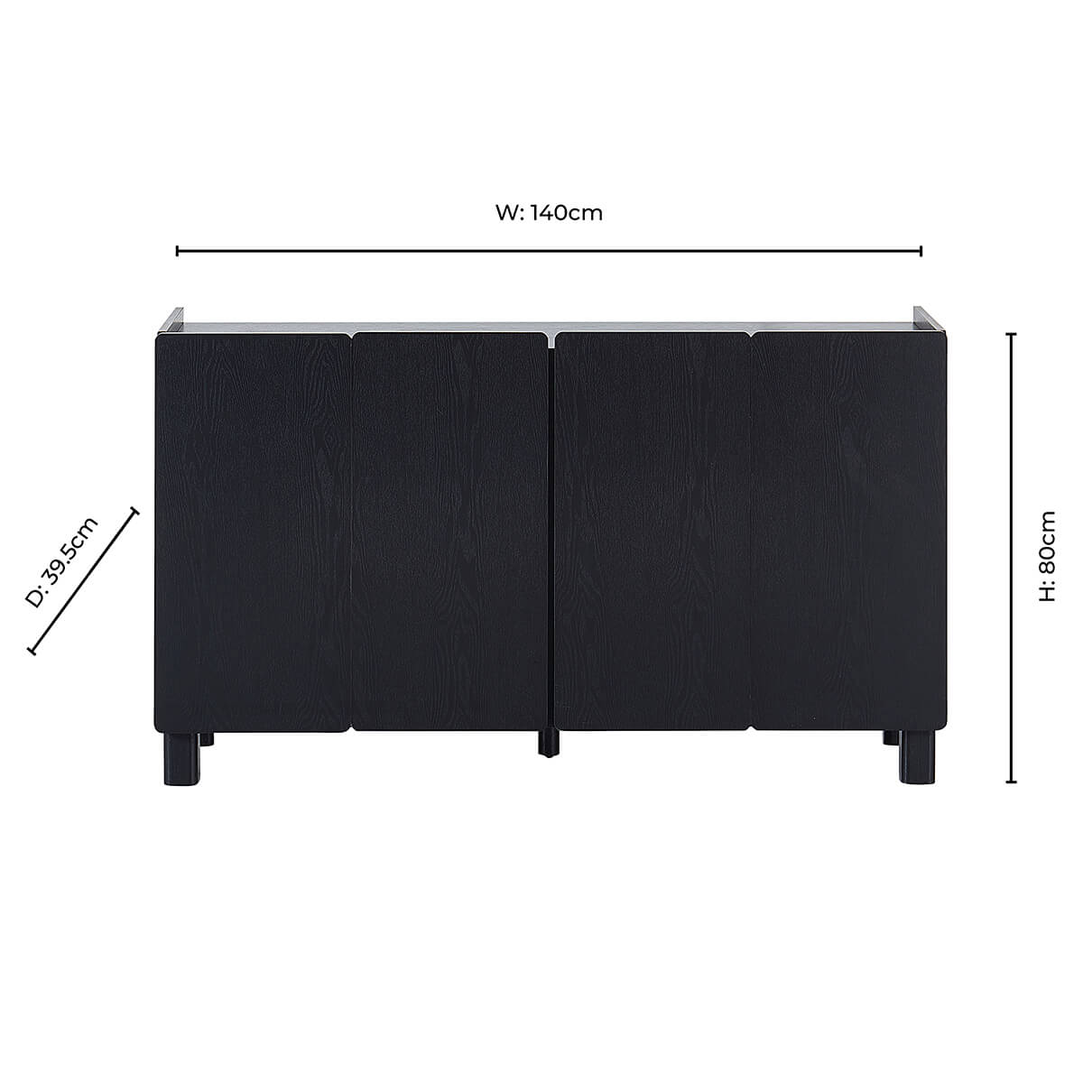 Avalon 4 Door Sideboard - Black Wood Effect - DUSK