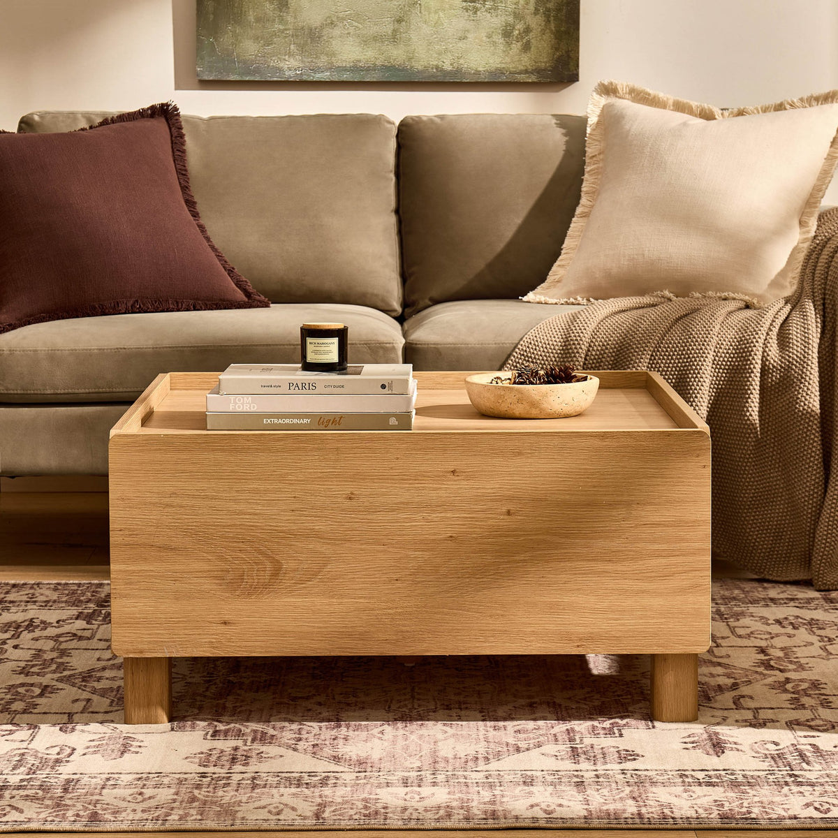 Avalon Extendable/Storage Coffee Table - Light Oak Effect - DUSK