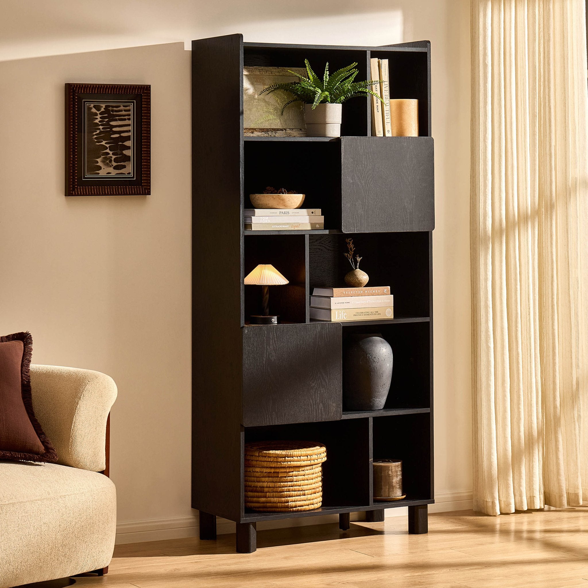 Avalon Shelving Unit - Black Wood Effect - DUSK