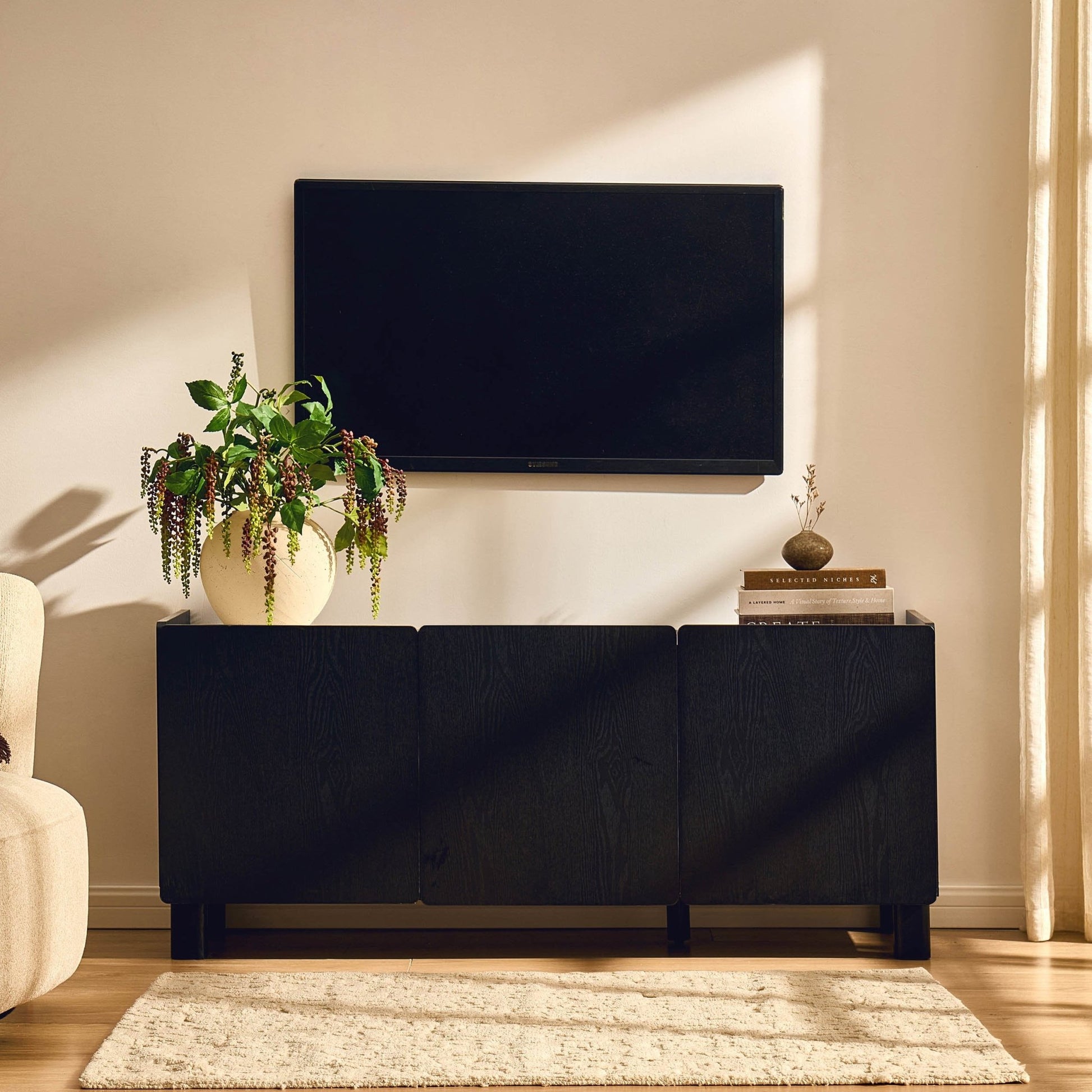 Avalon TV Unit for TVs up to 50" - Black Wood Effect - DUSK
