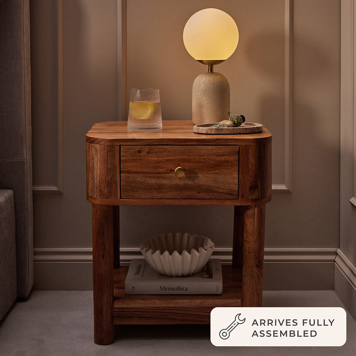 Avery Acacia Wood 1 Drawer Nightstand - Natural - DUSK