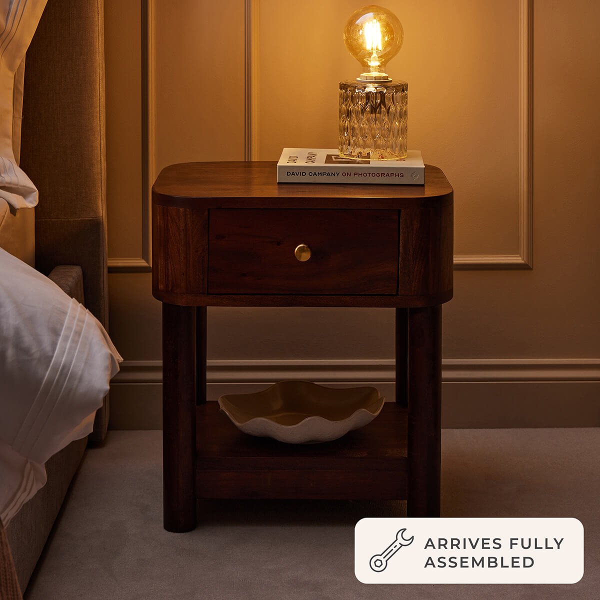 Avery Acacia Wood 1 Drawer Nightstand - Walnut - DUSK