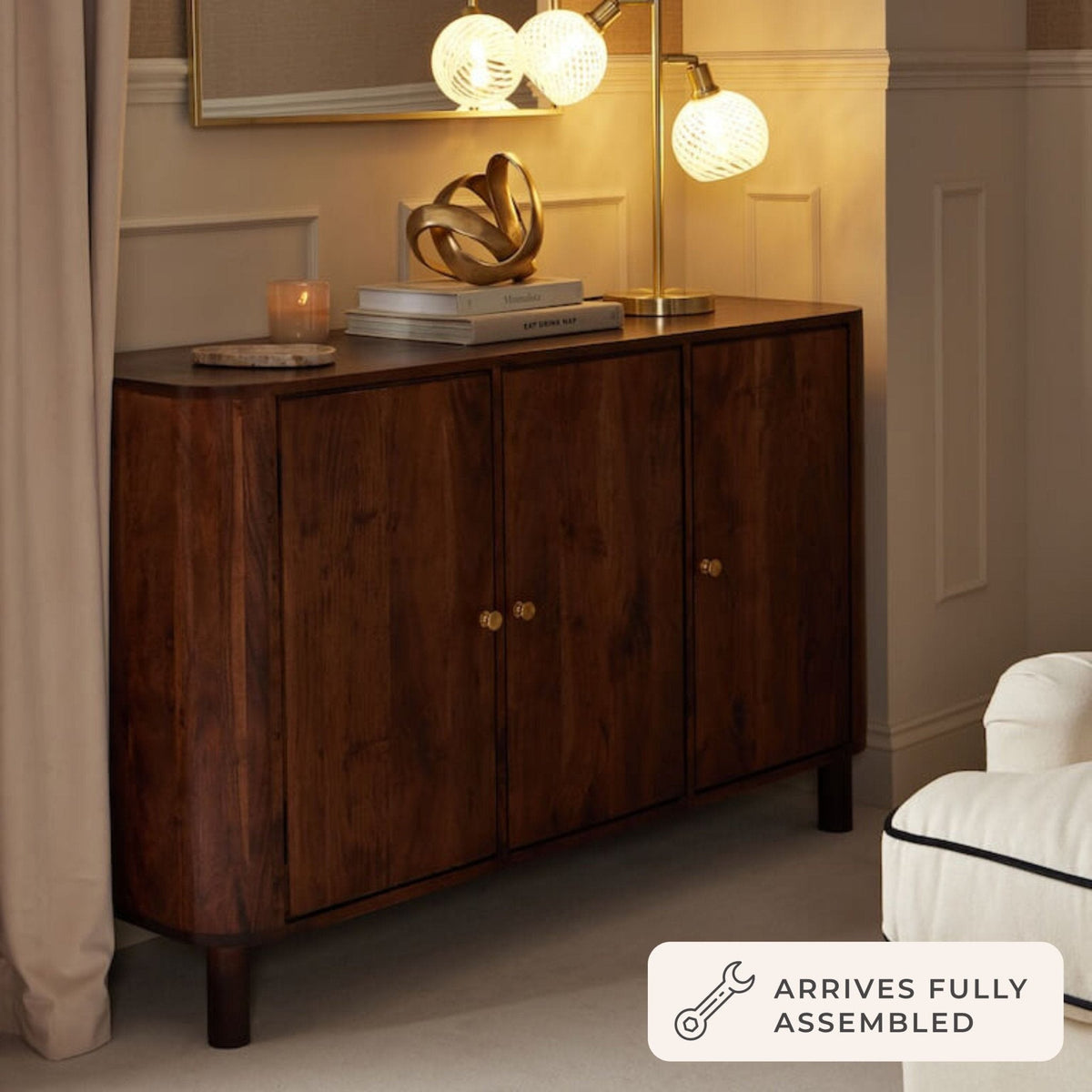 Avery Acacia Wood 3 Door Sideboard - Walnut - DUSK