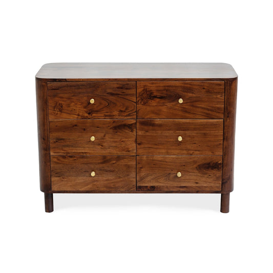 Avery Acacia Wood 6 Drawer Chest - Walnut - DUSK