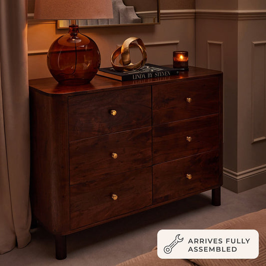 Avery Acacia Wood 6 Drawer Chest - Walnut - DUSK