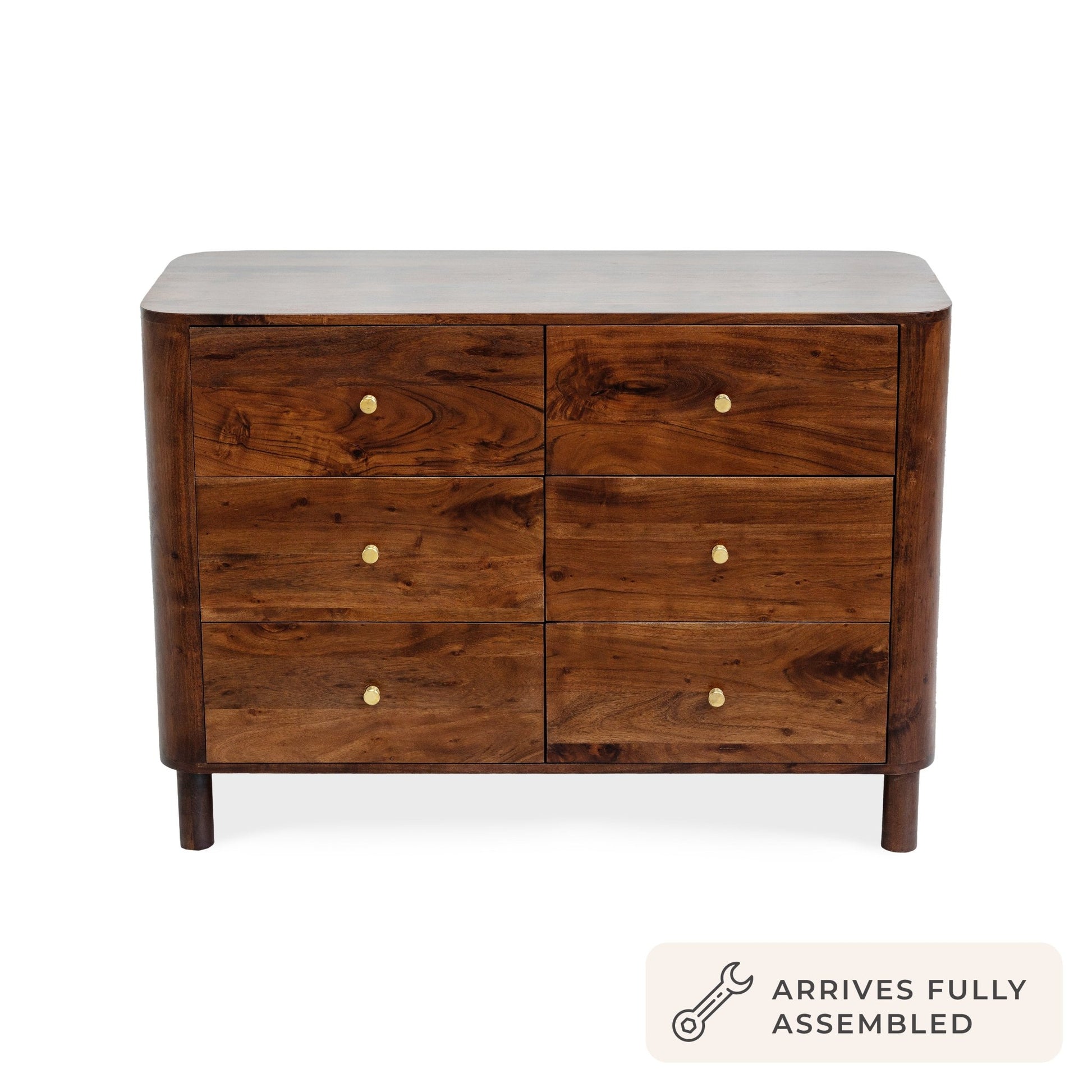 Avery Acacia Wood 6 Drawer Chest - Walnut - DUSK