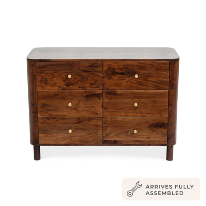 Avery Acacia Wood 6 Drawer Chest - Walnut - DUSK