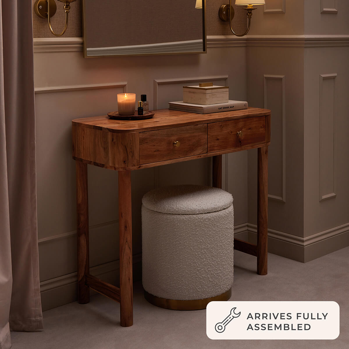 Avery Acacia Wood Dressing Table Console - Natural - DUSK