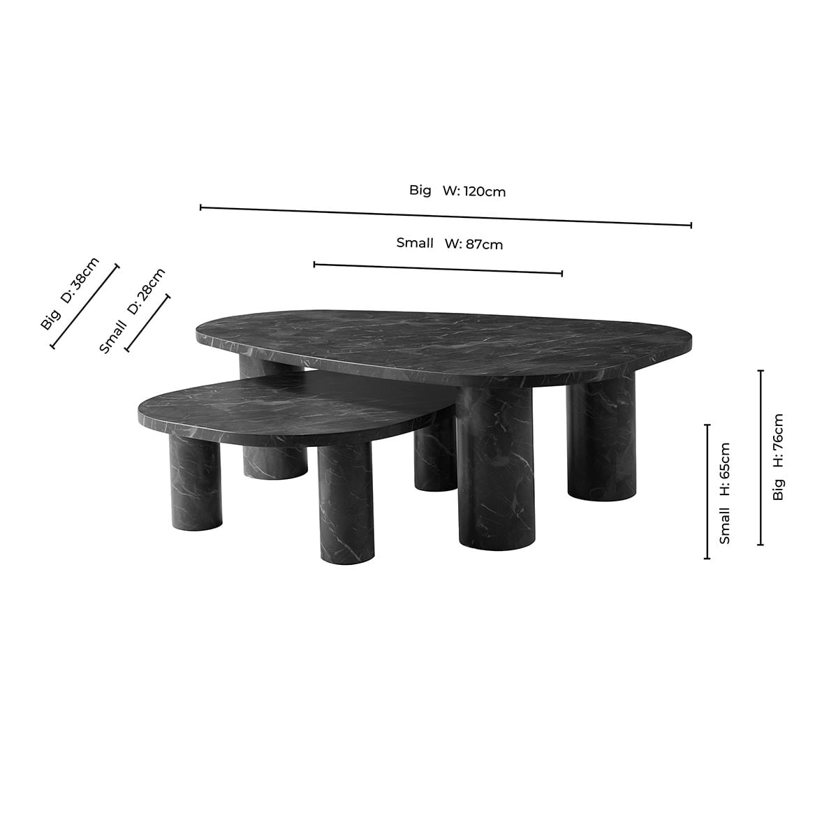 Azra Nesting Coffee Tables - Black Marble Effect - DUSK