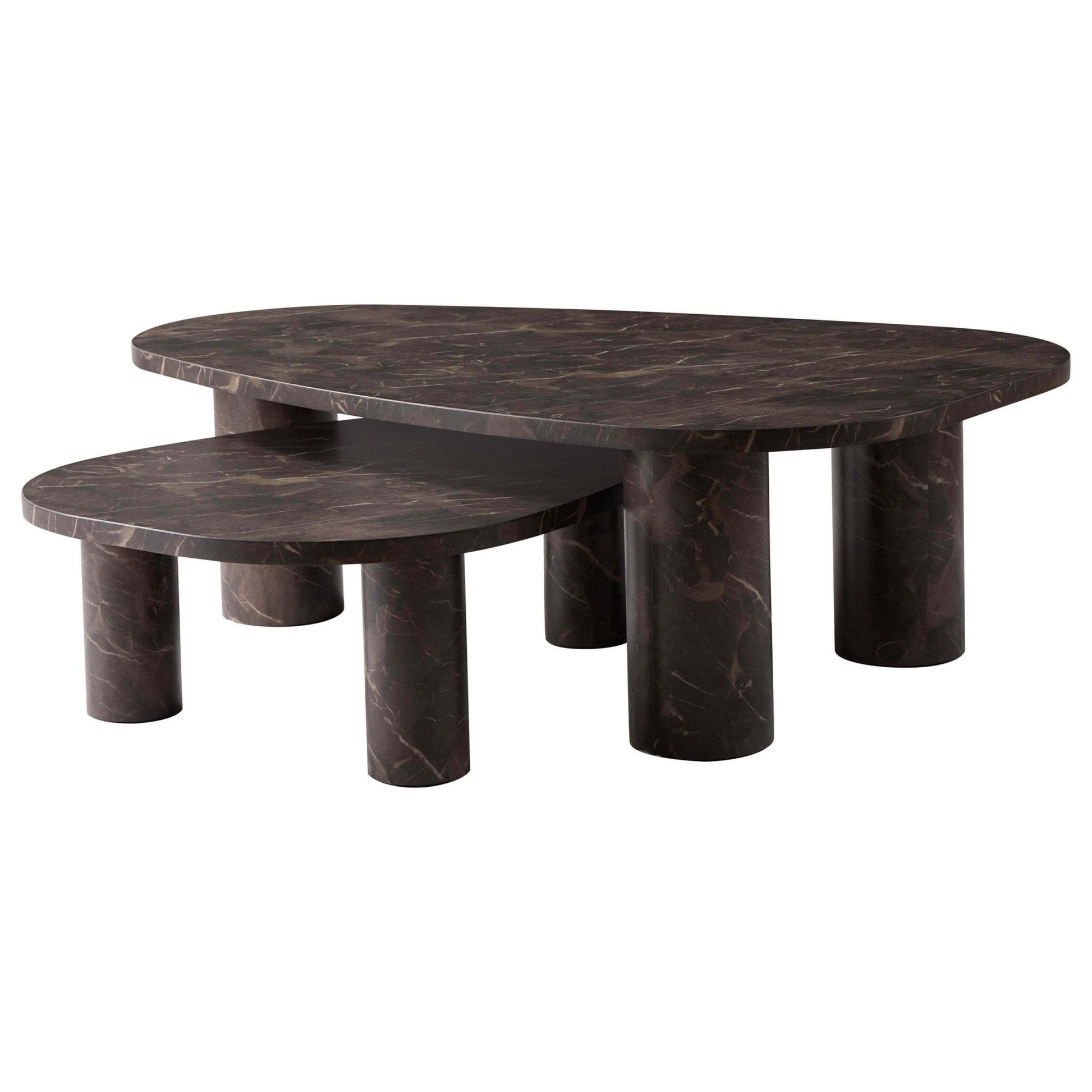 Azra Nesting Coffee Tables - Brown Marble Effect - DUSK