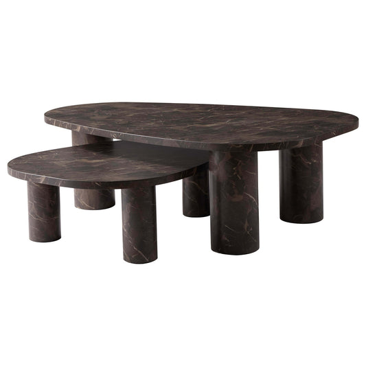 Azra Nesting Coffee Tables - Brown Marble Effect - DUSK