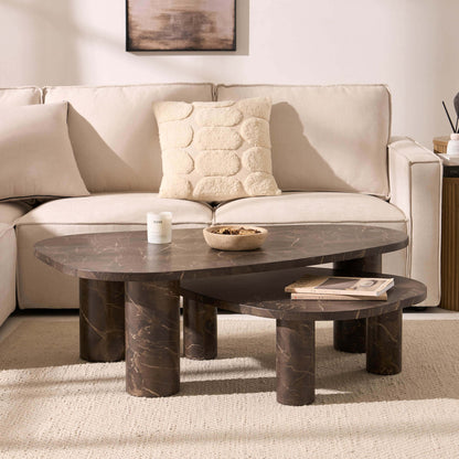 Azra Nesting Coffee Tables - Brown Marble Effect - DUSK