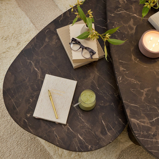 Azra Nesting Coffee Tables - Brown Marble Effect - DUSK