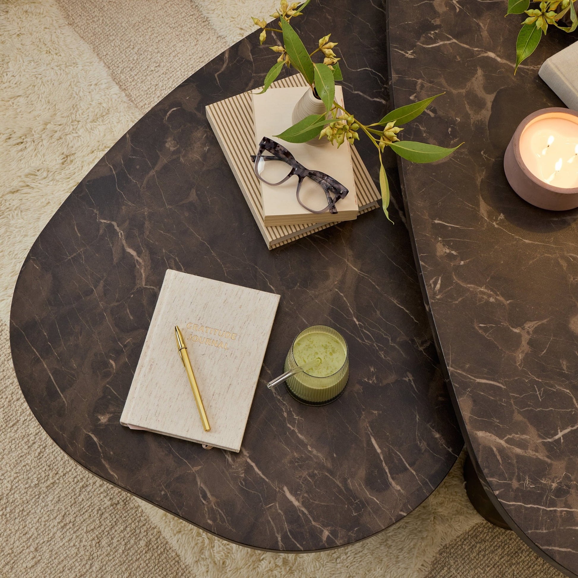 Azra Nesting Coffee Tables - Brown Marble Effect - DUSK
