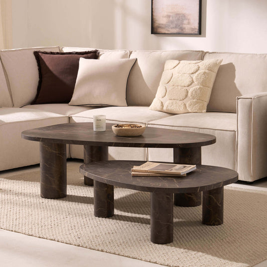 Azra Nesting Coffee Tables - Brown Marble Effect - DUSK