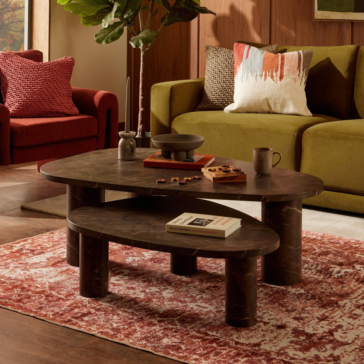 Azra Nesting Coffee Tables - Brown Marble Effect - DUSK