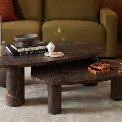 Azra Nesting Coffee Tables - Brown Marble Effect - DUSK