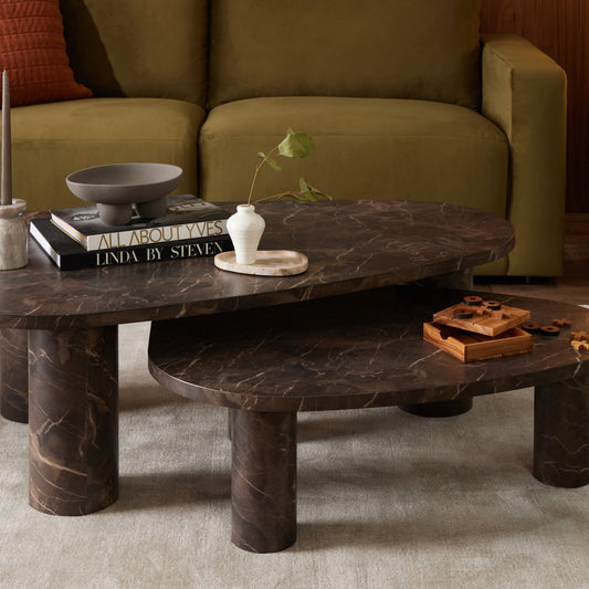Azra Nesting Coffee Tables - Brown Marble Effect - DUSK