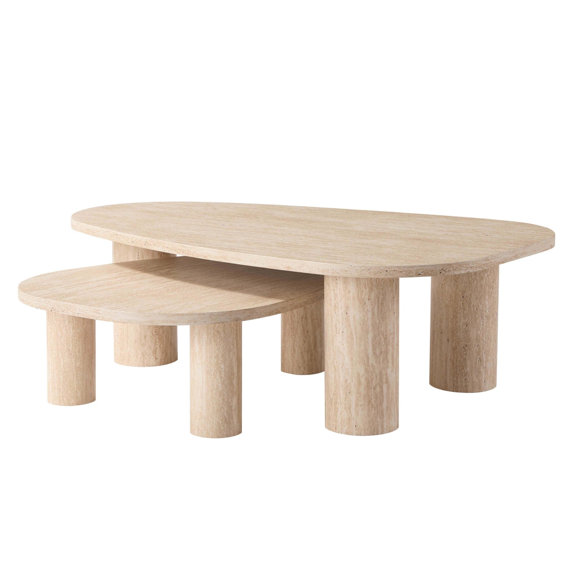 Azra Nesting Coffee Tables - Travertine Marble Effect - DUSK