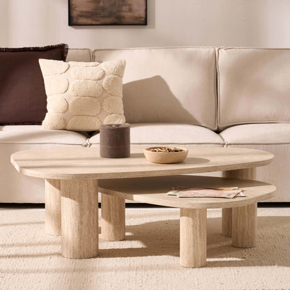 Azra Nesting Coffee Tables - Travertine Marble Effect - DUSK