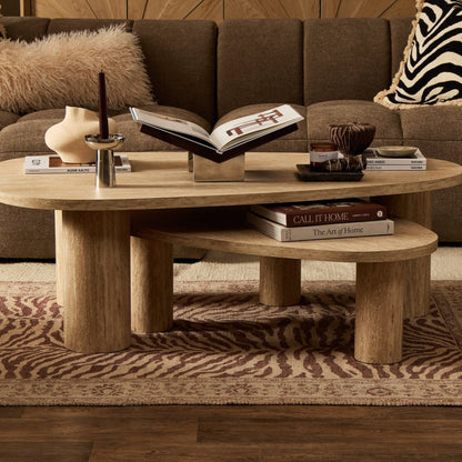 Azra Nesting Coffee Tables - Travertine Marble Effect - DUSK