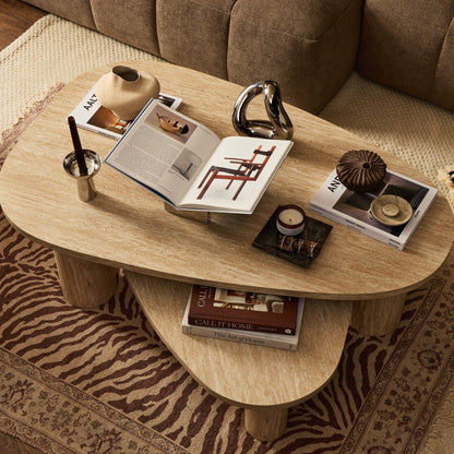 Azra Nesting Coffee Tables - Travertine Marble Effect - DUSK
