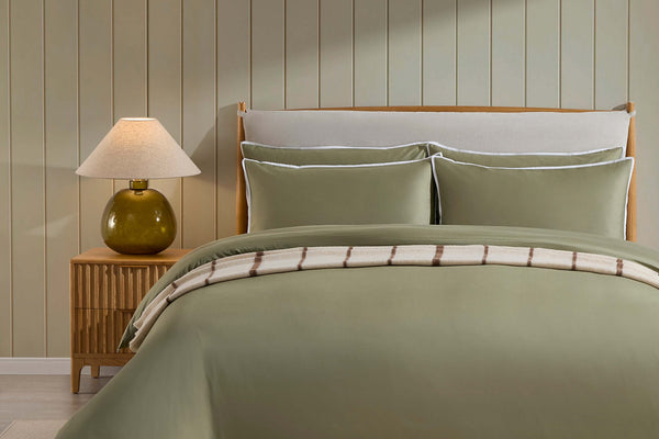 Bamboo 300 Thread Count Cotton Plain Dye Duvet Cover - Olive - DUSK