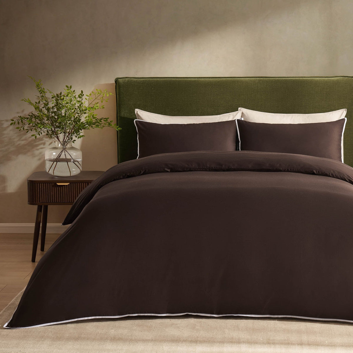 Bamboo 300 Thread Count Supersoft Cotton Plain Dye Duvet Cover  - Chocolate - DUSK