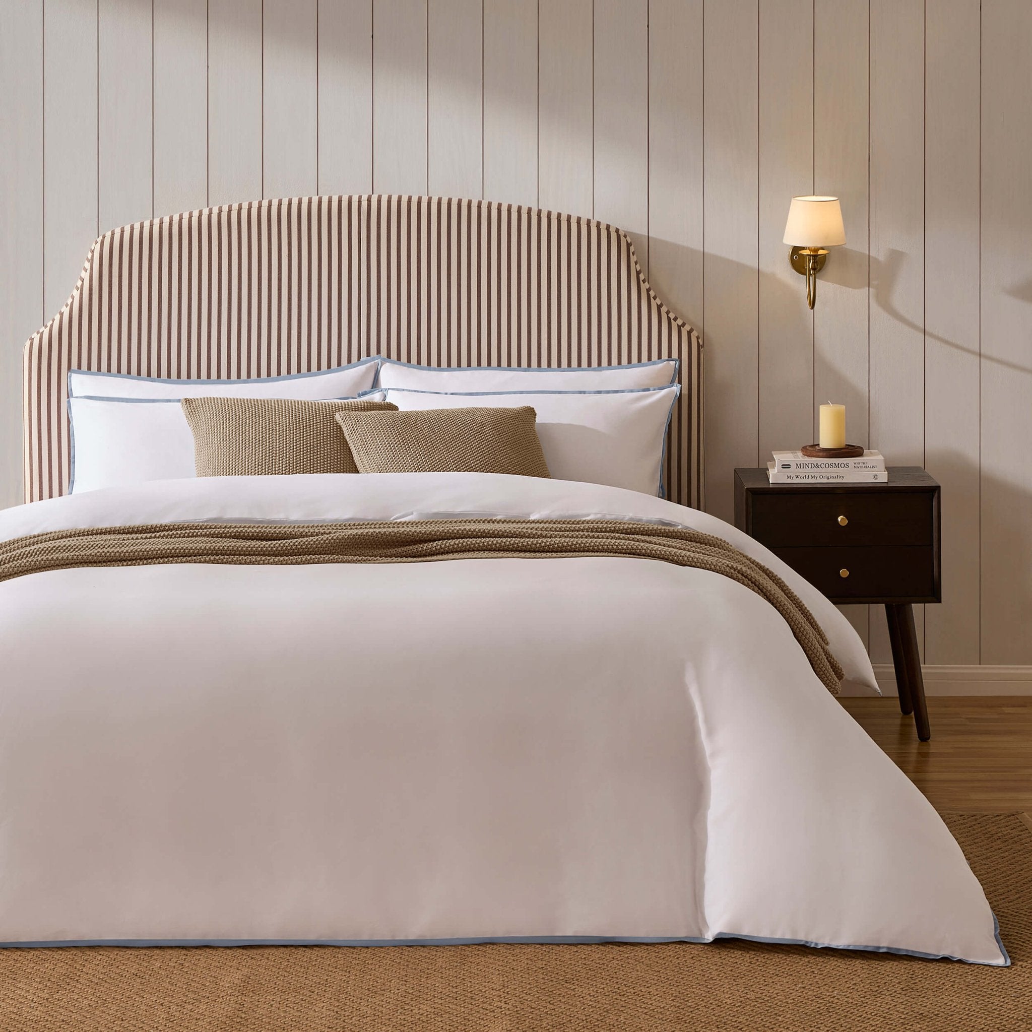 Bamboo Cotton Plain Dye Duvet Cover - White/Blue - DUSK