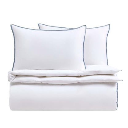 Bamboo Cotton Plain Dye Duvet Cover - White/Blue - DUSK