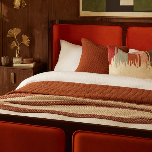 Bavaro Velvet Quilted Stitch Detail Bedspread - Burnt Orange - DUSK