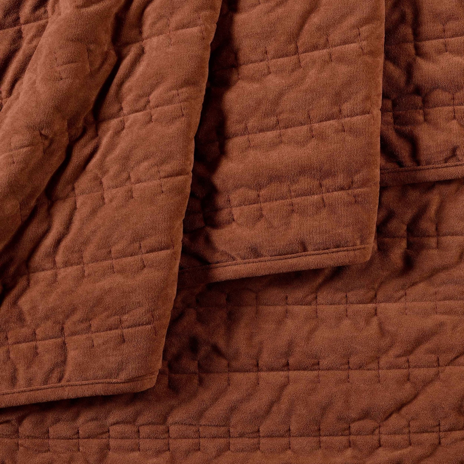 Bavaro Velvet Quilted Stitch Detail Bedspread - Burnt Orange - DUSK