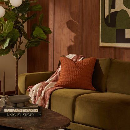 Bavaro Velvet Quilted Stitch Detail Cushion Cover - Burnt Orange - DUSK