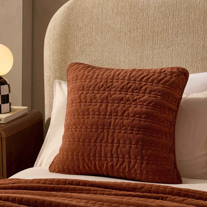 Bavaro Velvet Quilted Stitch Detail Cushion Cover - Burnt Orange - DUSK