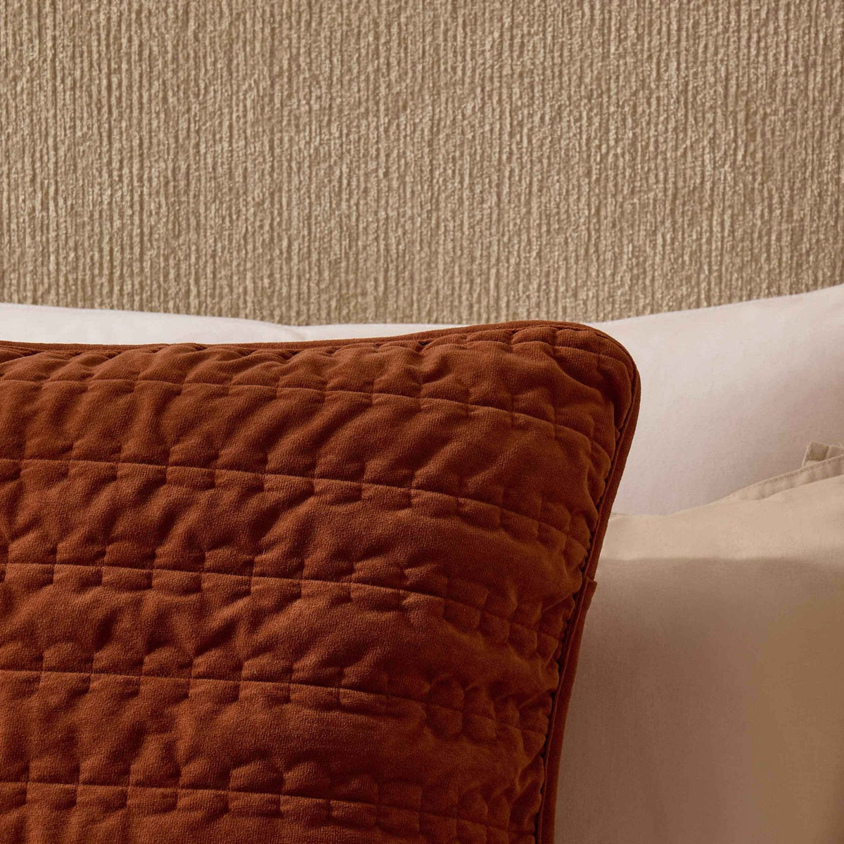 Bavaro Velvet Quilted Stitch Detail Cushion Cover - Burnt Orange - DUSK