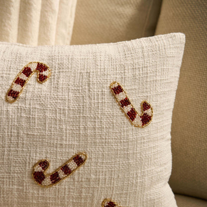 Beaded Candy Cane Christmas Sofa Cushion Cover - White - DUSK