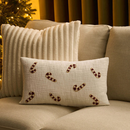 Beaded Candy Cane Christmas Sofa Cushion Cover - White - DUSK