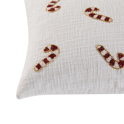Beaded Candy Cane Christmas Sofa Cushion Cover - White - DUSK