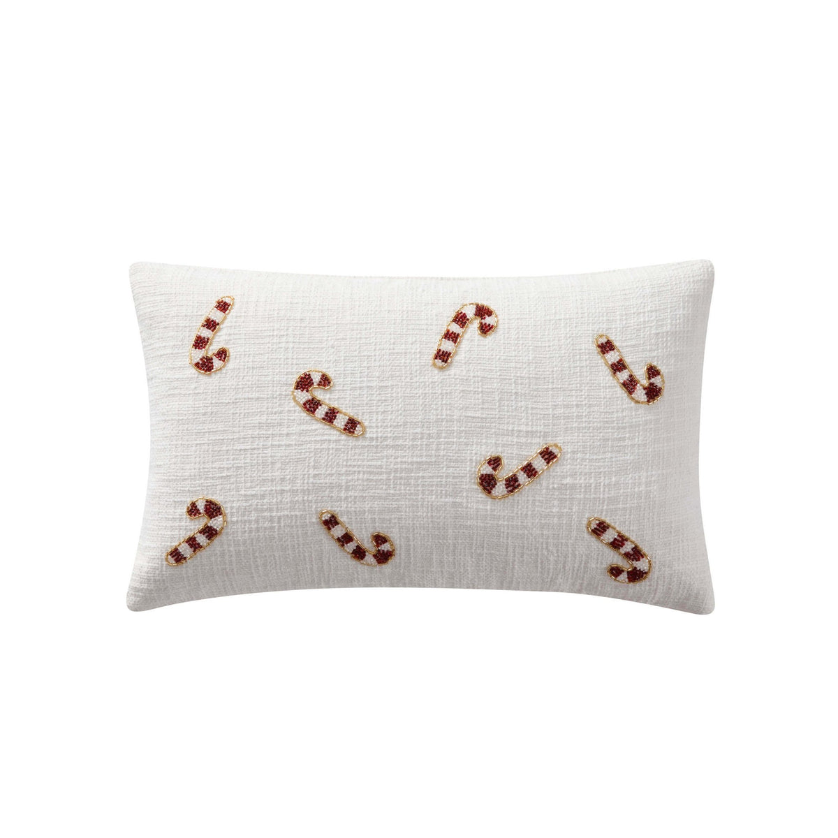Beaded Candy Cane Christmas Sofa Cushion Cover - White - DUSK