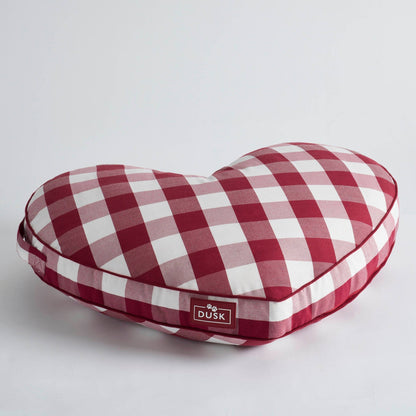 Beau Valentines Gingham Love Heart Dog Bed - White/Red - DUSK