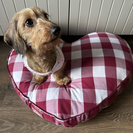 Beau Valentines Gingham Love Heart Dog Bed - White/Red - DUSK