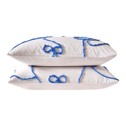 Bella 100% Cotton Tufted Bows Duvet Cover & Pillowcase Set - Light Cornflower - DUSK